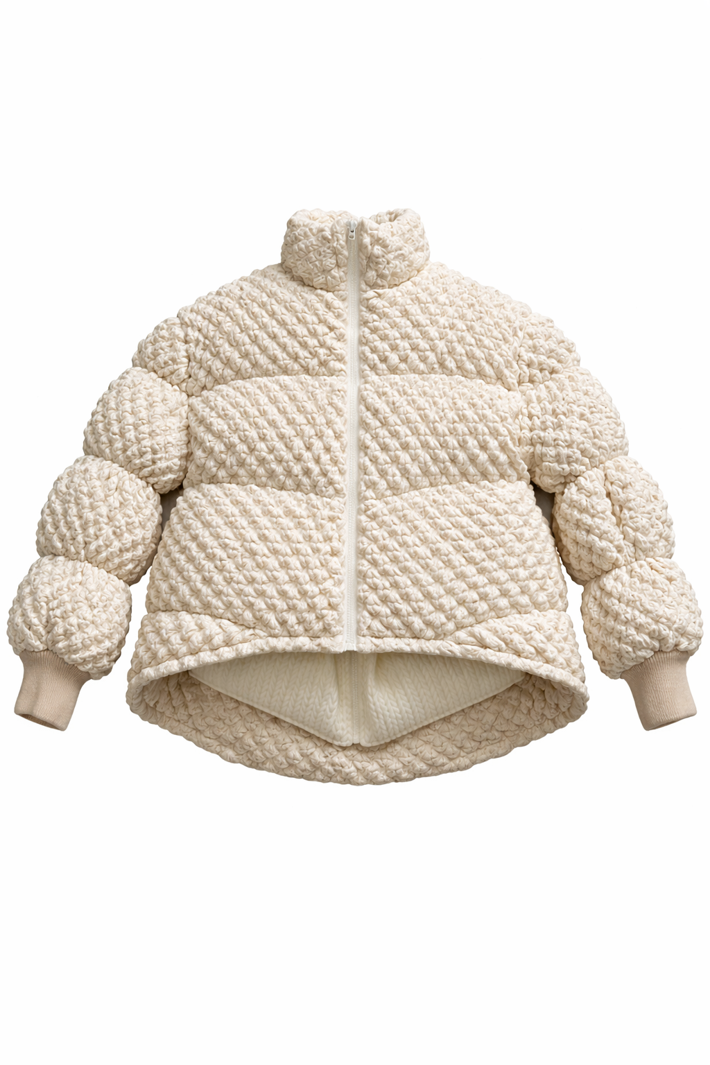House of Nova Cocoon Coat in cream textured bubble knit