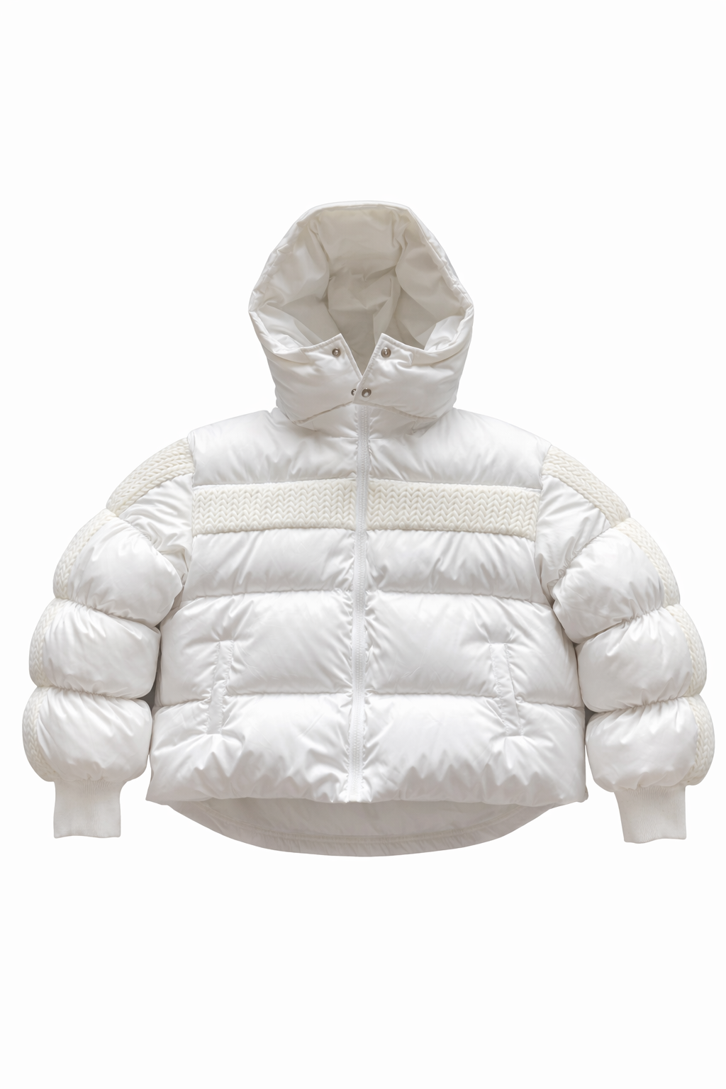 House of Nova Lightning Coat in white with knit quilting panels