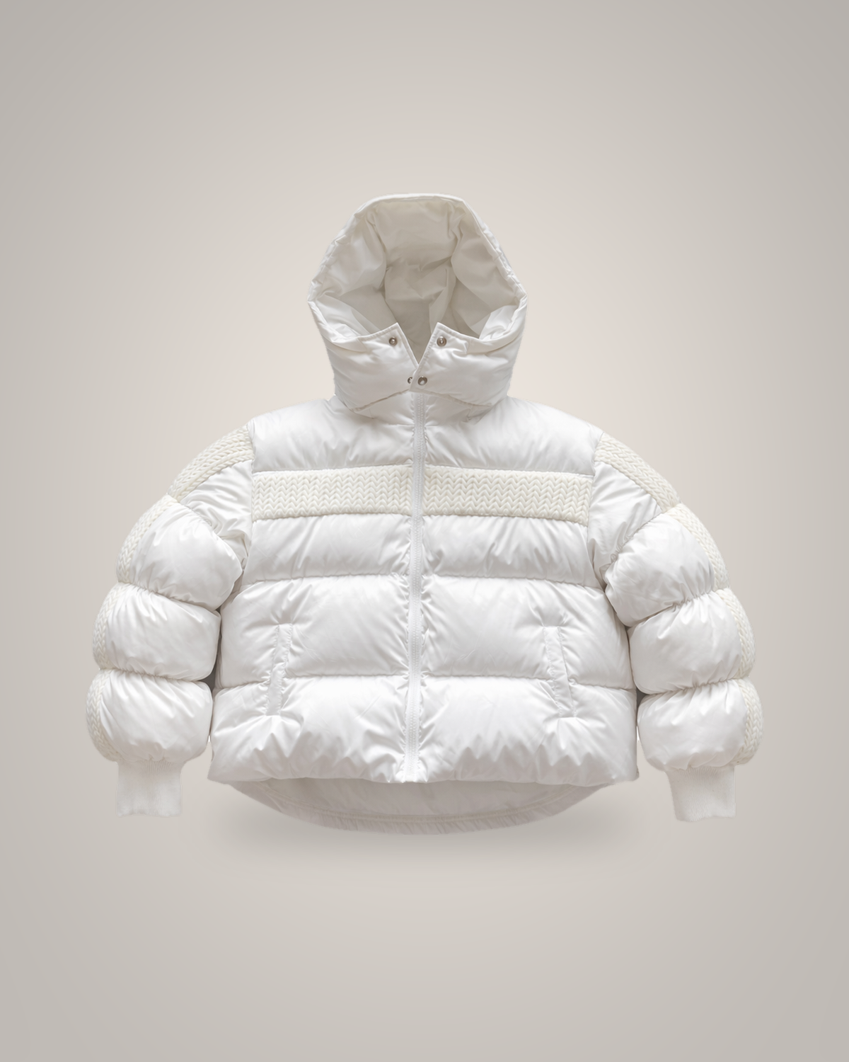 House of Nova Lightning Coat in white with knit quilting panels